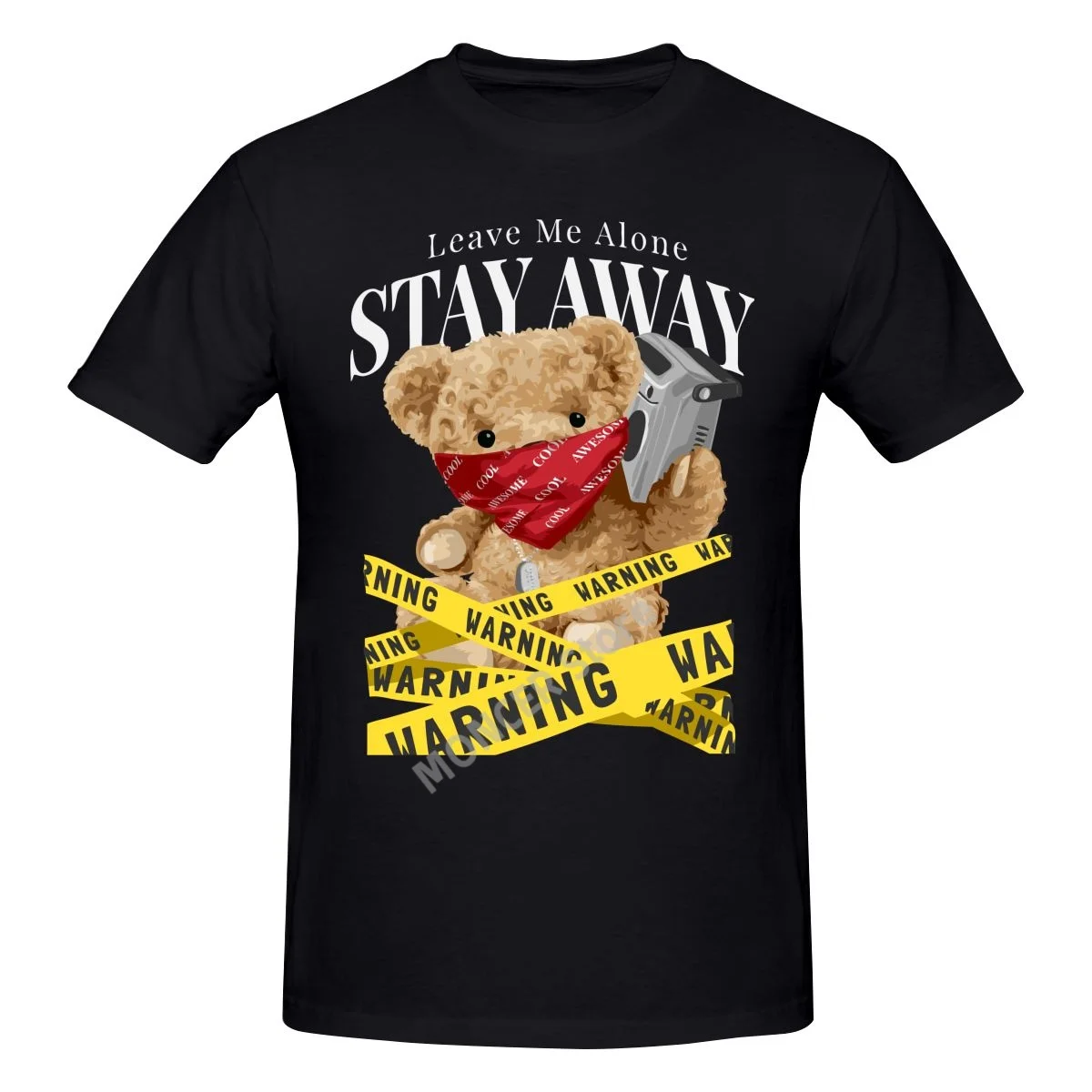 

Stay Away Teddy Bear Holding Radio And Yellow Warning Tape T shirt Harajuku Clothing T-shirt Sweatshirts Graphics Tshirt Tee Top