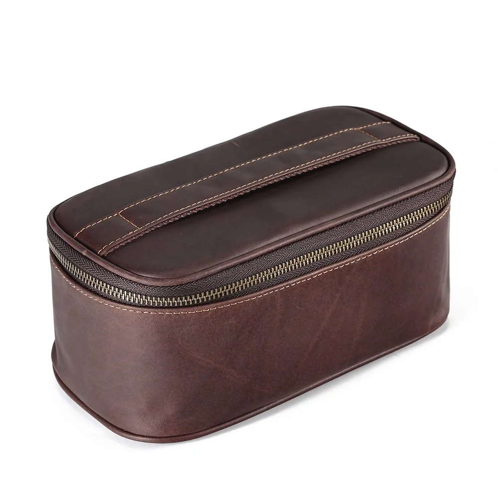 

Crazy Horse Leather Stamp Bag USB Data Cable Storage Bag With Card Holder Organizer Box Portable Handbag New