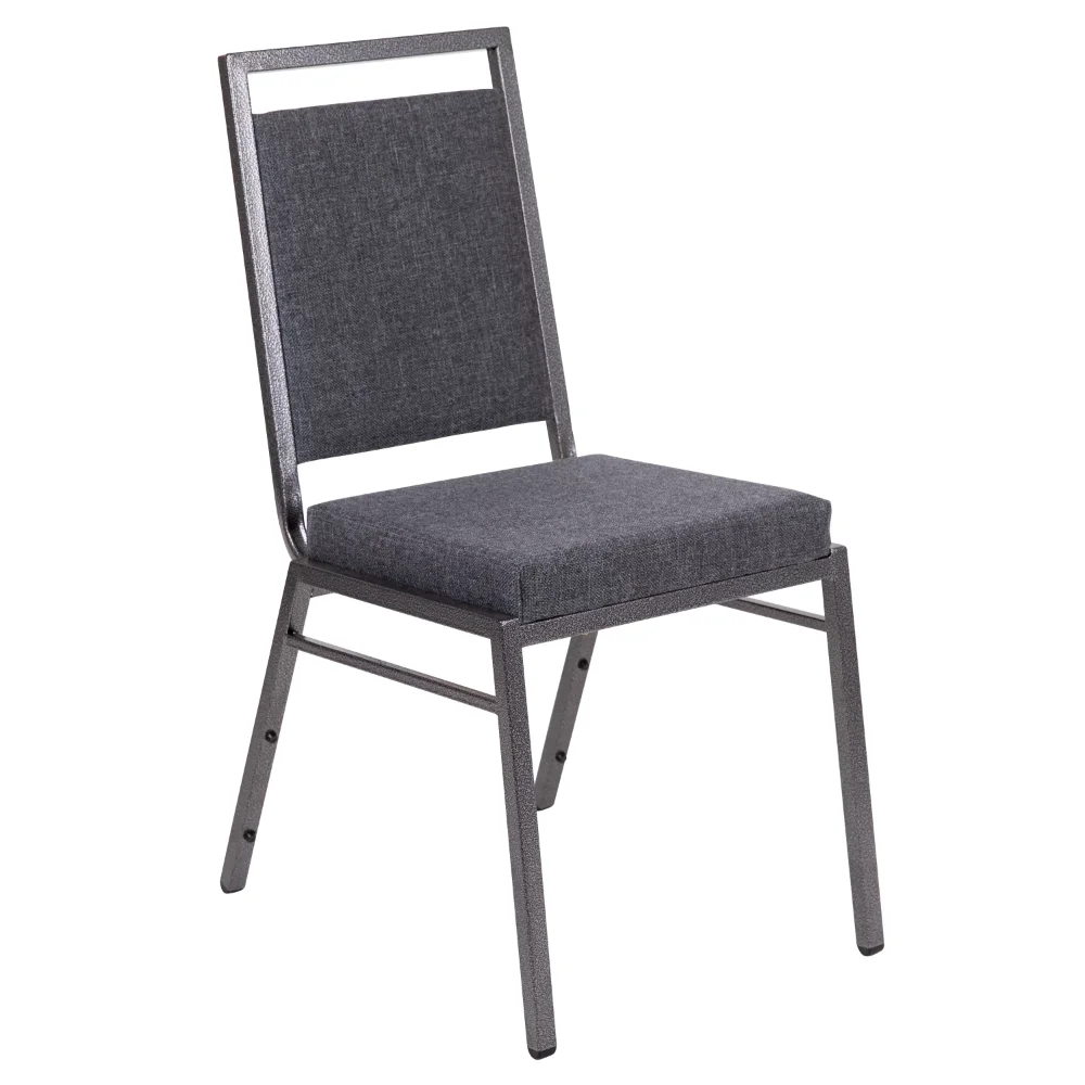 Series Square Back Stacking Banquet Chair in Dark Gray Fabric with Silvervein Frame，23.25 x 17.00 x 36.50 Inches