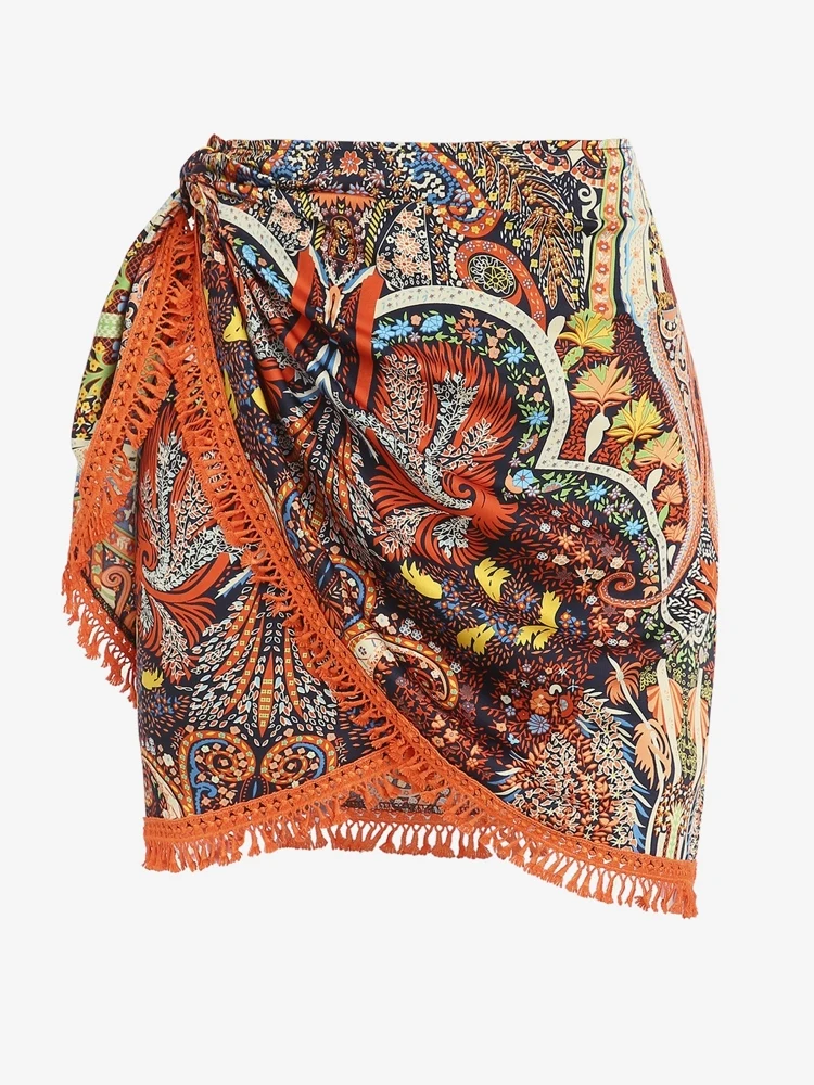 

ZAFUL Bohemian Floral Crochet Tassel Tulip Hem Mini Skirt For Women fashion ZF508379601 Skort