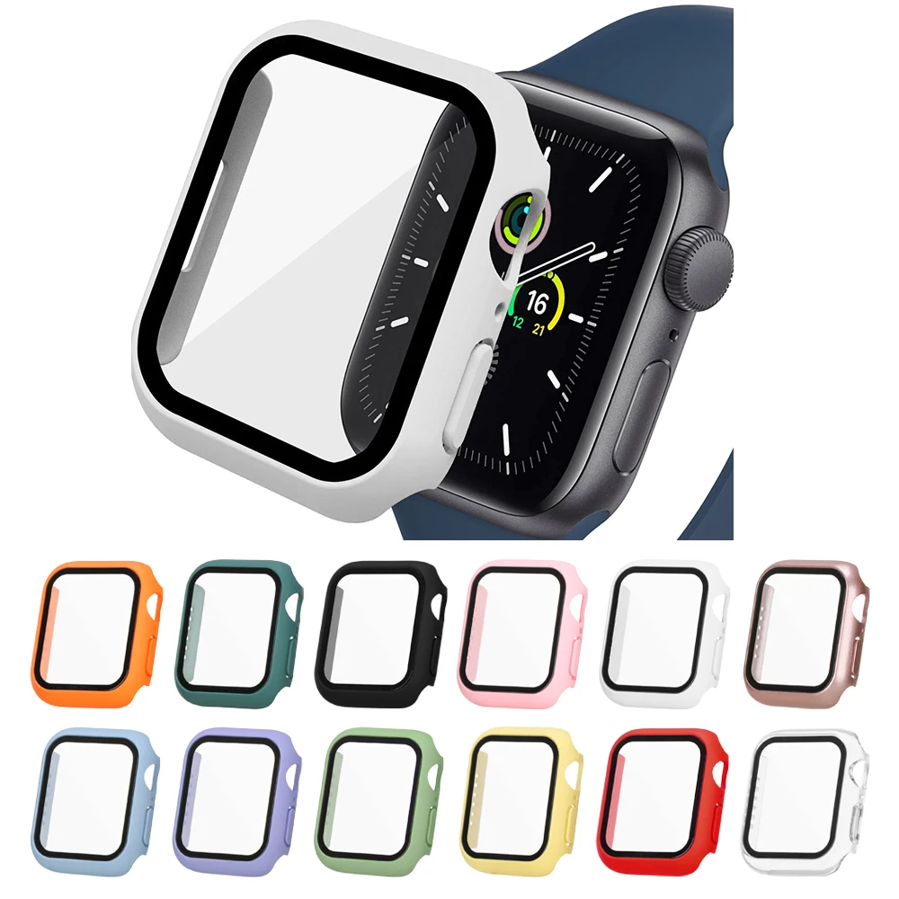 

Твердый чехол для Apple Watch 4/5/6, чехол-бампер из закаленного стекла, защита экрана, ультратонкое полное покрытие, высокое разрешение