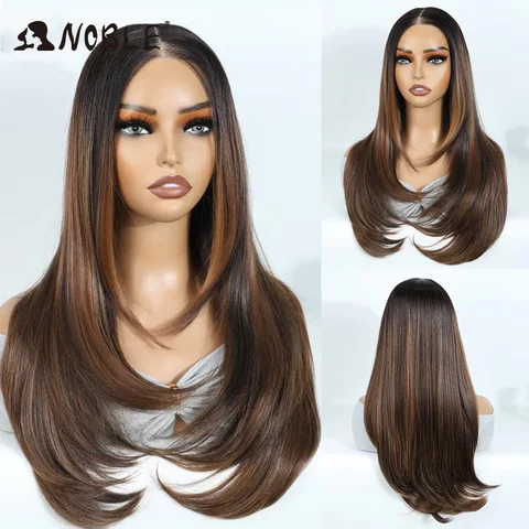Noble Synthetic Lace Front Wig Straight Bob Wig 24 Inch Lace Front Wig for Women Ombre Blonde Lace Front Wig Cosplay Straight Wig