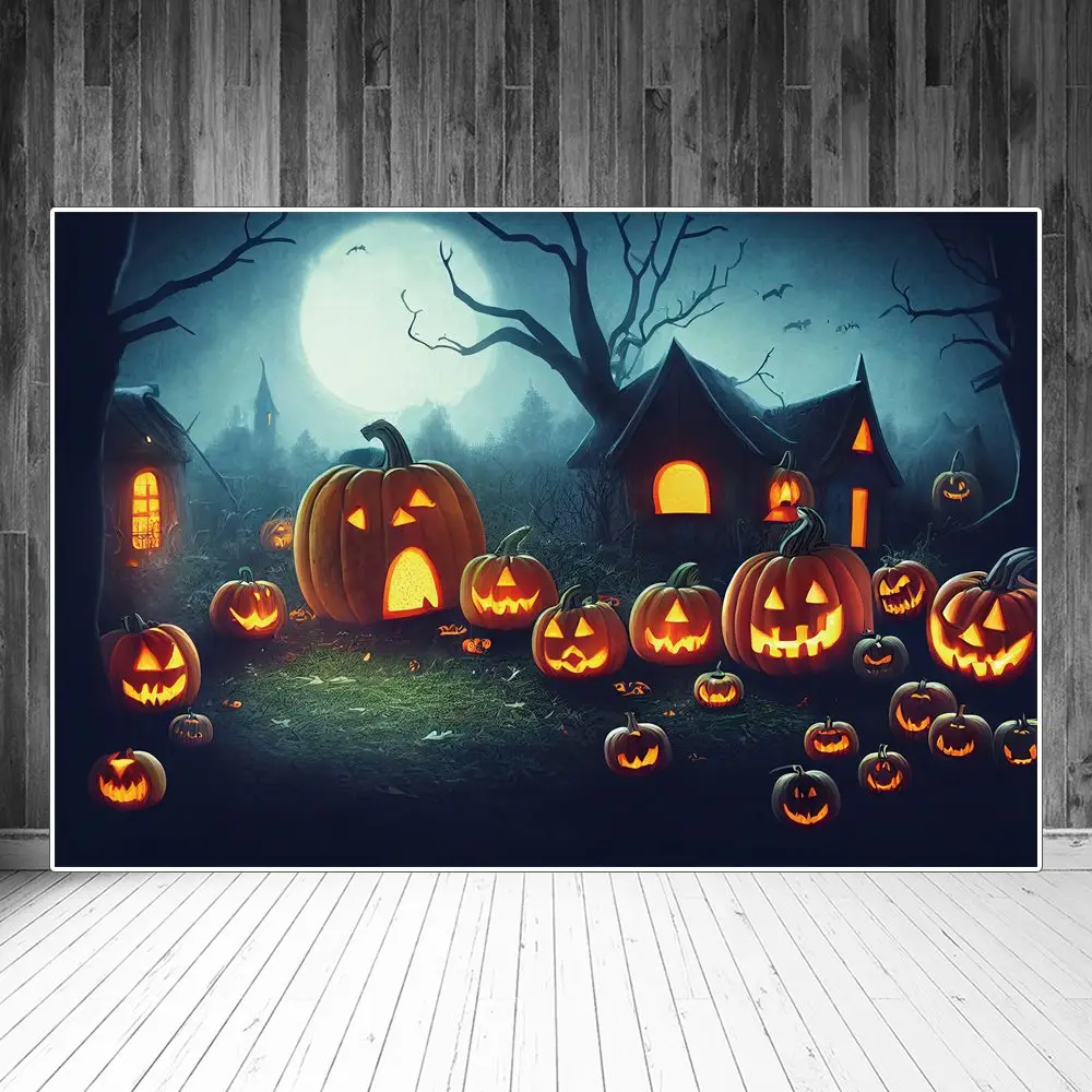 

Pumpkin Lanterns Halloween Backdrops Photography Decors Scare House Moon Night Sign Baby Party Photozone Photo Backgrounds Props