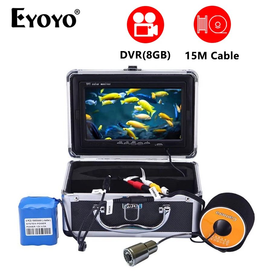 

Подводный детектор рыбы Eyoyo F13R, 12 ИК светодиодов, 1000 ТВЛ, 7-дюймовый монитор со съемным солнцезащитным козырьком, видеорегистратор с кабелем ...