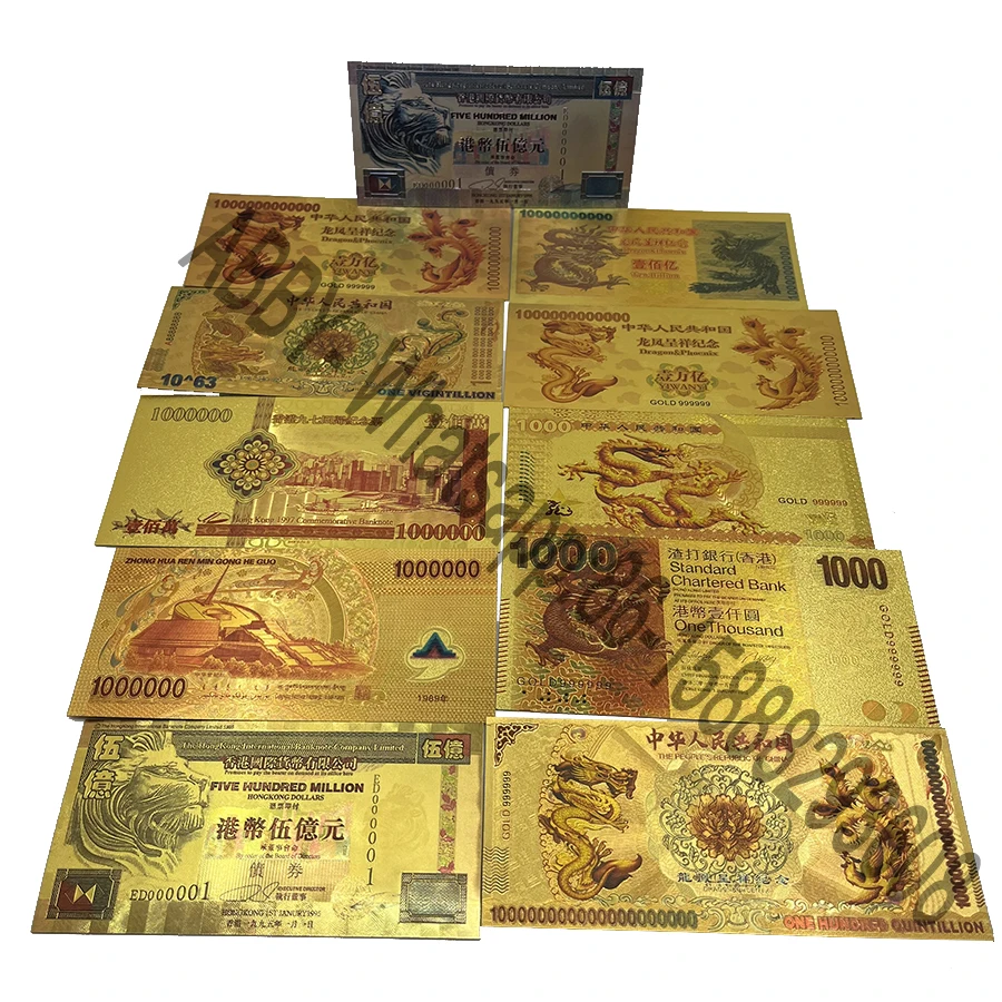 

Mixed chinese dragon gold foil plastic banknote for collection Classical prop money Quintillion/Vigintillion for travel gift