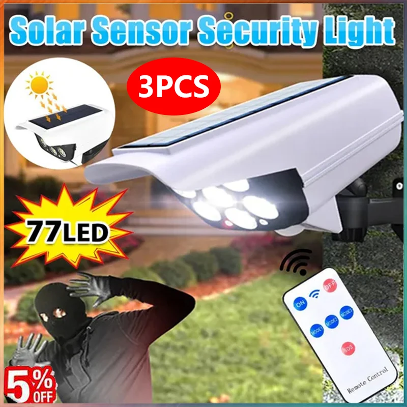 77LED Solar Motion Sensor LED Light Outdoor Dummy Camera Wireless Security Flood Light Waterproof Lamp For Home Garden