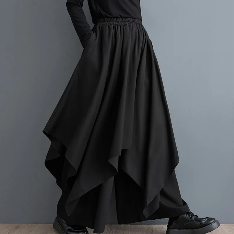 Женские широкие брюки с высокой талией #2963 женские ассиметричные разрезом