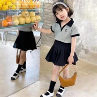 girls 2pcs skirt clothing set fashionable college style brand girls short sleeve skirt outfit summer kids girls clothes suits