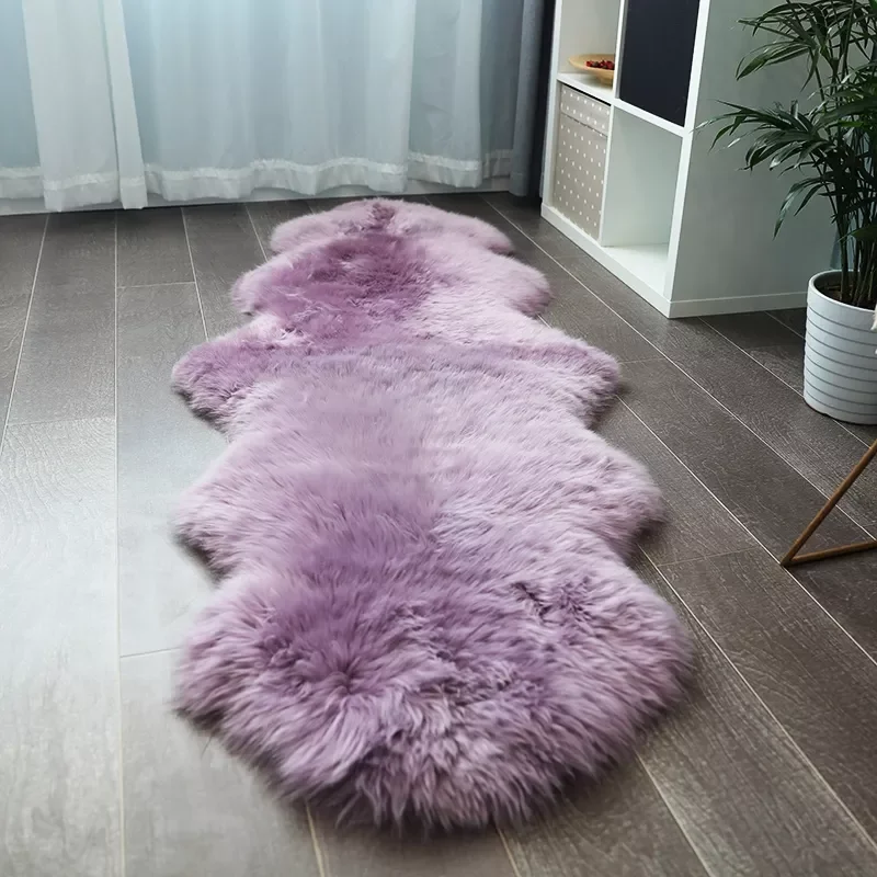 

NEW2023 Selected Genuine sheepskin fur rug in purple color, real sheep fur chair mat, fur bedside