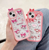 sanrio lovely pink kuromi my melody cute 3d bow elf camera protection phone case for iphone 11 12 13 pro max transparent cover
