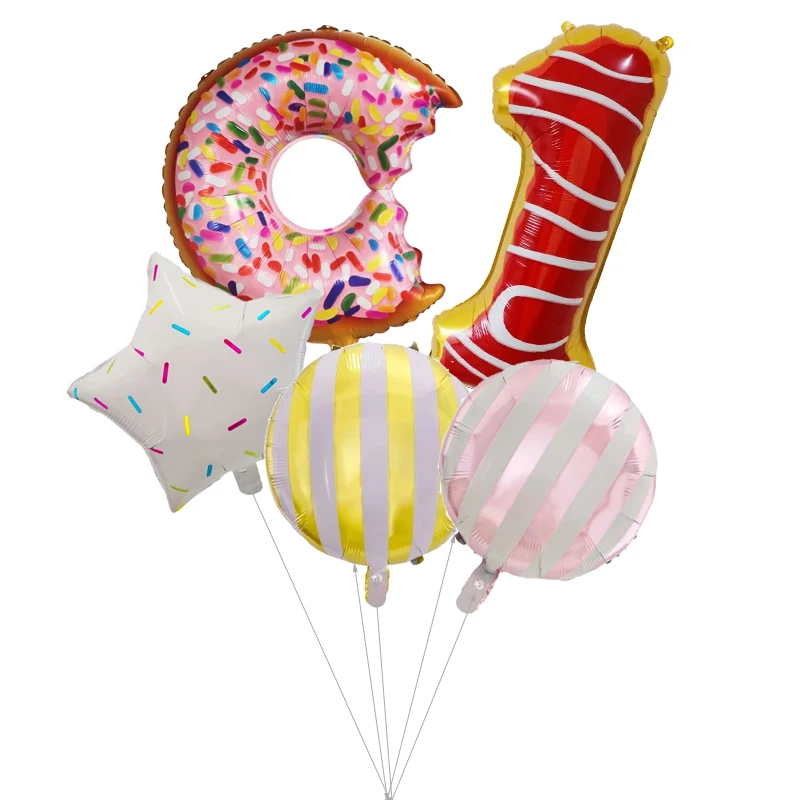 

5Pcs Donut Number Balloon Set Doughnut Digital Globos Girls' Birthday Party Dessert Wedding Baby Shower Decorations Kid Toy Gift