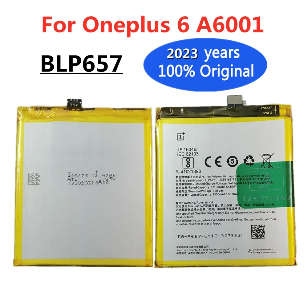 

2023 новый 100% Оригинальный BLP657 3300 мАч аккумулятор для телефона OnePlus 6 A6001 высококачественные Сменные литий-ионные батареи аккумулятор