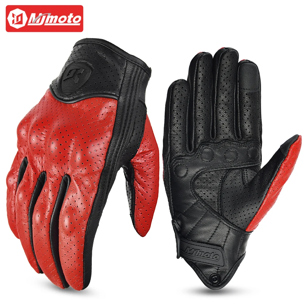 

Перфорированные мотоциклетные перчатки из натуральной кожи для мужчин и женщин, летние мотоциклетные перчатки в стиле ретро для мотокросса, гоночные уличные перчатки красного, желтого и белого цветов