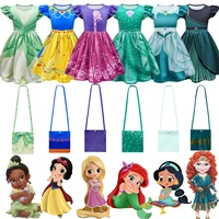 2022 girls dress rapunzel mermaid princess kids anna party children jasmine snow white summer costume with bag for 2 10 years