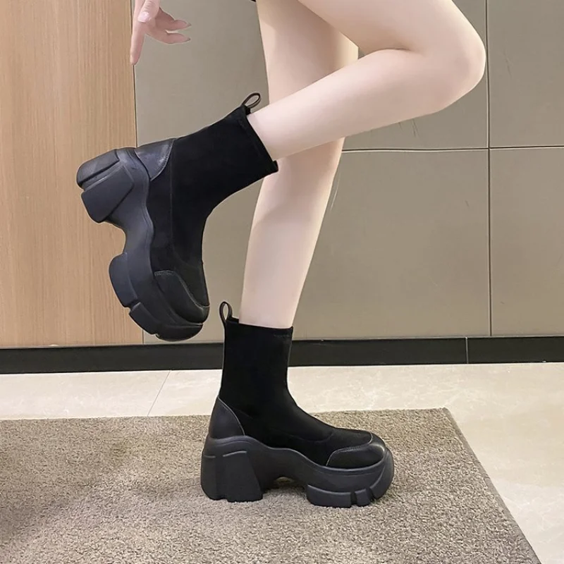 2023 Autumn Boots Women Shoes Woman Boots Fashion Round toe Ankle Boots  Winter Elastic Black Boots Comfortable Botas 34-39