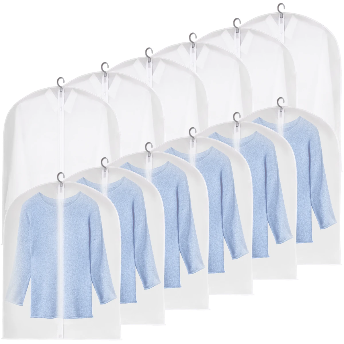 

L 12Pcs Clear Garment Bags Reusable Clothes Cover Bags with Full Zipper PEVA Breathable Clothes Hanging Covers Dust-Proof Dress