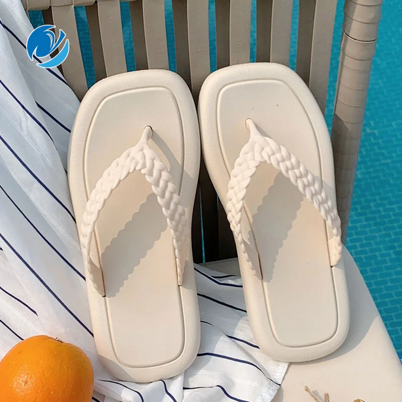 

Flip Flops for Women Soft Flat with Square-head Non-slip Beach Shoes Seasides Cozy Strap Students Light Solid Wearable