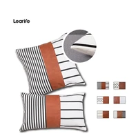 learife sofa cushion pu leather paneled cotton canvas pillowcase 1818 inch square farmhouse print geometric pillow home decor