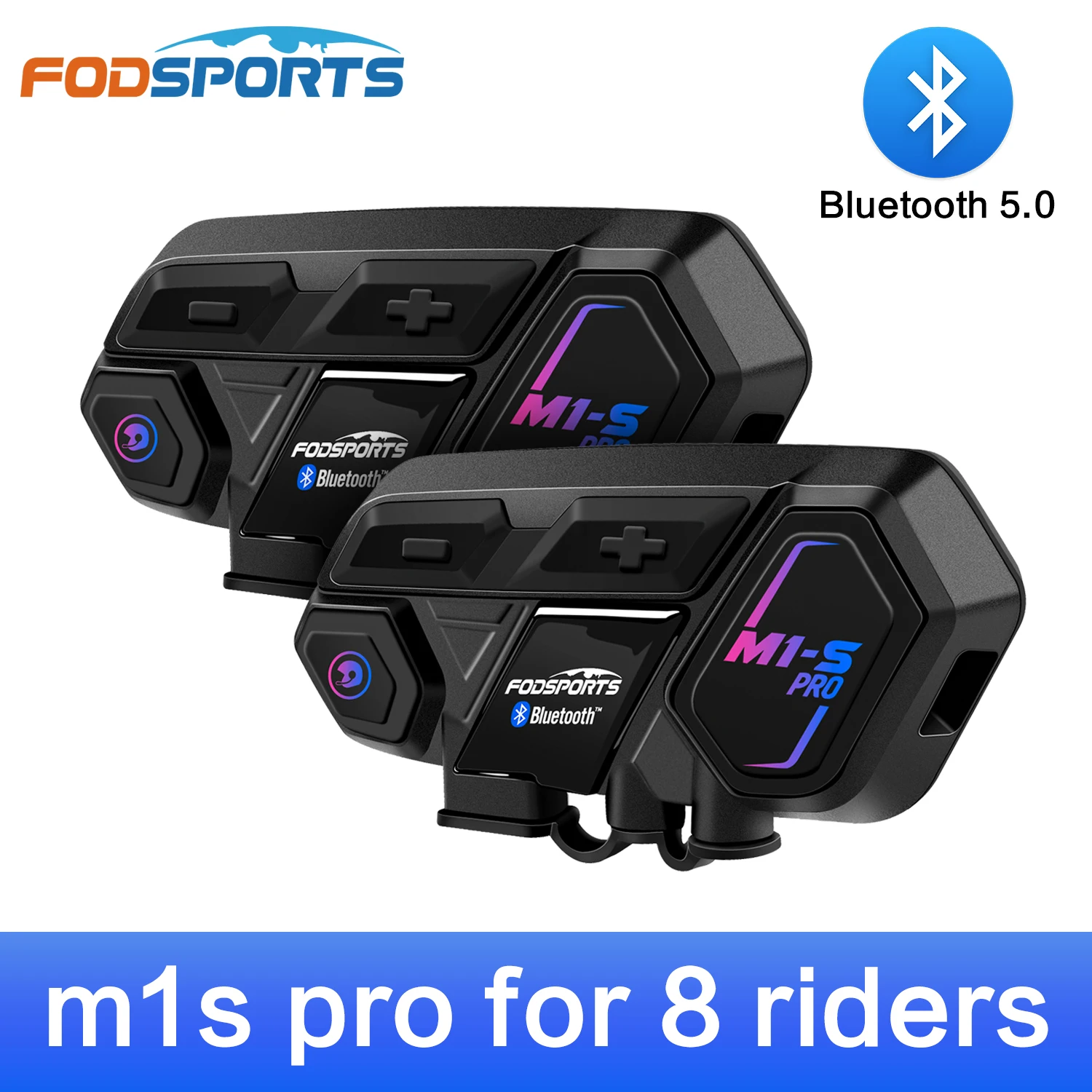 2pcs Fodsports M1-S Pro Motorcycle Helmet Intercom 8 Rider Wireless Bluetooth Headset Intercomunicador Moto Interphone BT5.0