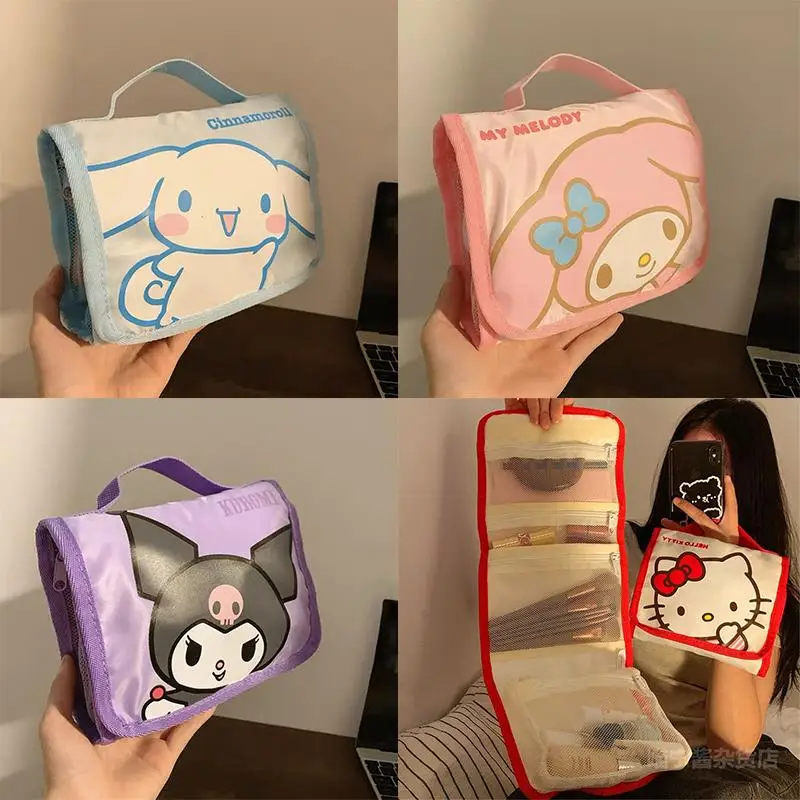 

Sanrio складная сумка для макияжа Hello Kitty Kuromi My Melody Cinnamoroll Аниме Сумка для хранения для девочек портативная Выходная большая емкость