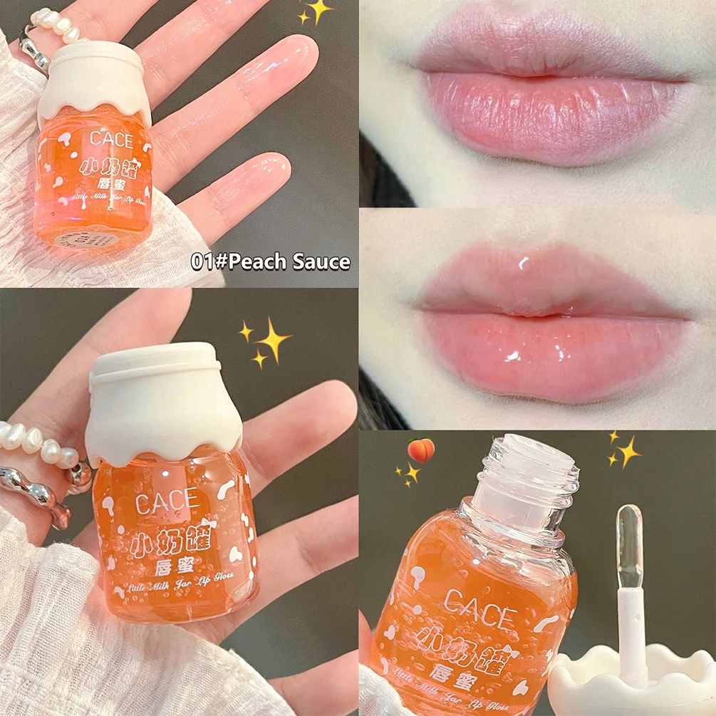 

CACE Cute Milk Jar Lipgloss Lip Plumper Oil Moisturizing Lipstick Peach Colorless Glitter Lipgloss Long Lasting Lipgloss Makeup