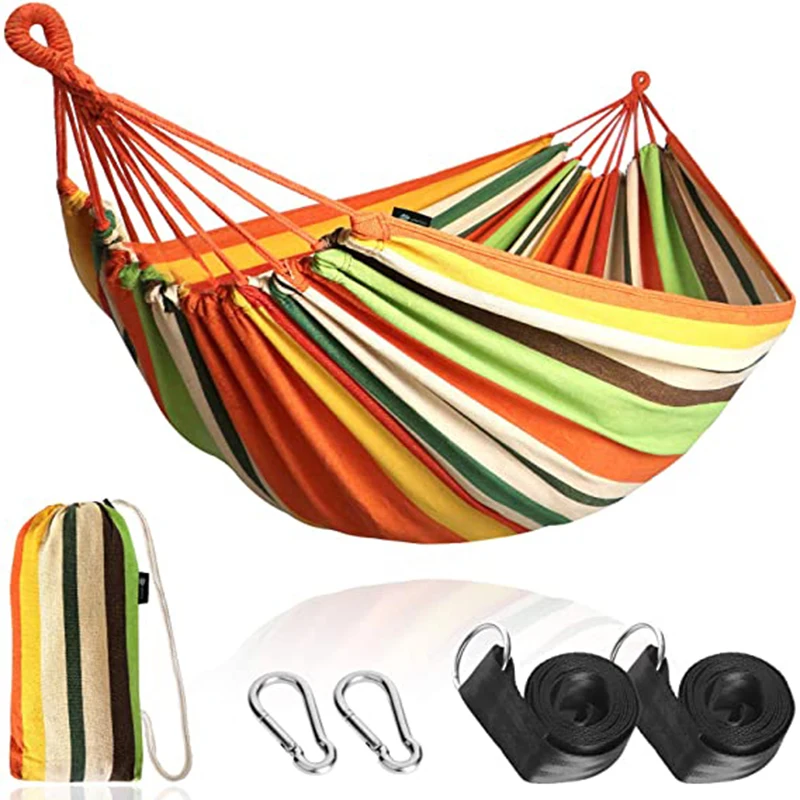 HooRu Camping Double Hammock Comfortable Portable 260*150cm Canvas Hanging Bed for Outdoor Garden Beach Furniture Swing Chair