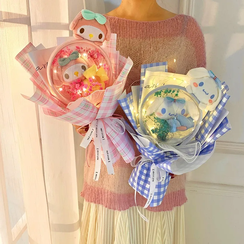 

Sanrio Kawaii Cinnamoroll My Melody плюшевая игрушка цветочный букет Милая мультяшная Мягкая кукла подарок на день Святого Валентина Рождество