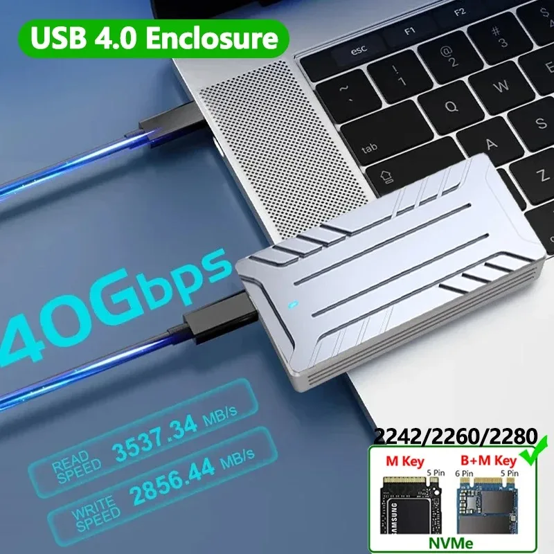Фото USB4 40Gbps M.2 NVMe SSD Enclosure with Cooling Fan M.2 to USB4.0 Adapter Thunderbolt 4 External SSD Case Compatible USB 3.2/3.1 №2