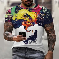 summer casual all match mens creative fashion 3d printed t shirt 2021 new short sleeved oversized round neck streetwear