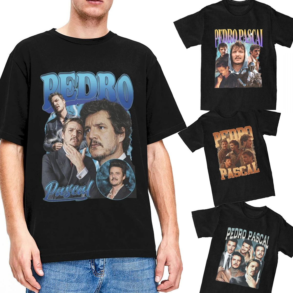 

Pedro Pascal Shirt Merch Men Women Pure Cotton Graphic O Neck Vintage 90's Bootleg Style Tee Shirt Short Sleeve Tops Adult