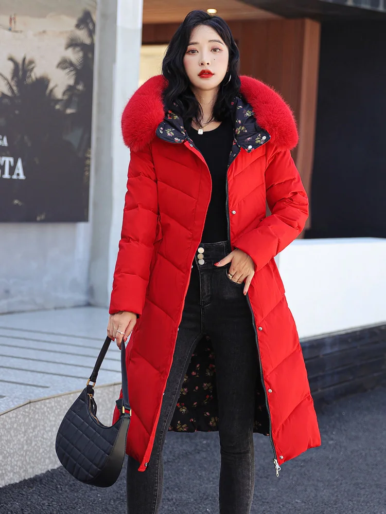 2022 Women Double Sided Down Long Jacket Winter Hooded Coat Warm Parkas Snow Outwear Oversized Long Winter Jacket