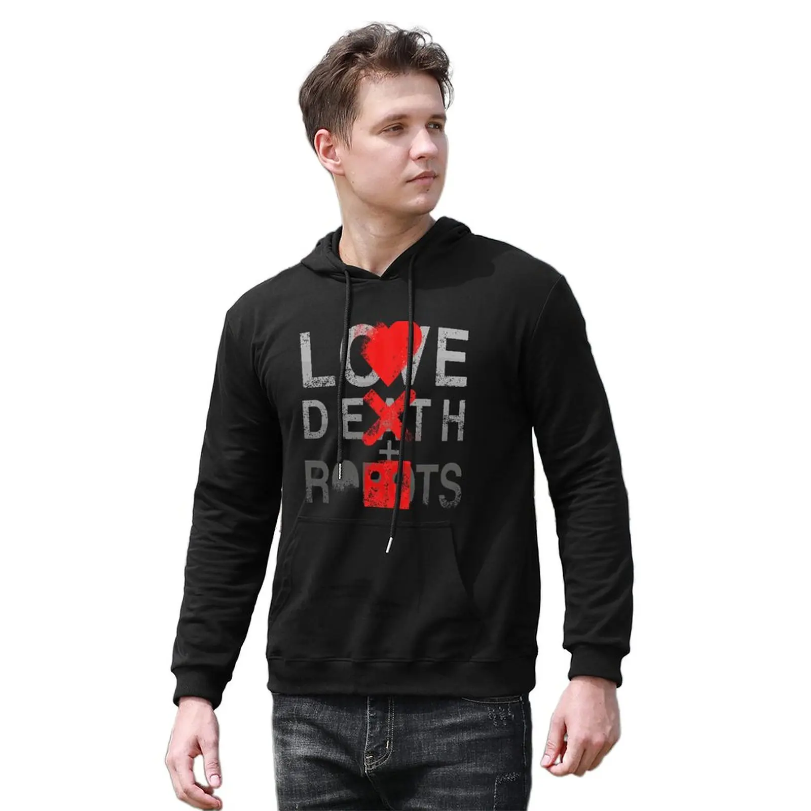 

Love Death Robots Hoodies Robots Logo Heart Terror Cotton Loose Pullover Hoodie Autumn Oversize Nice Hoodie Men
