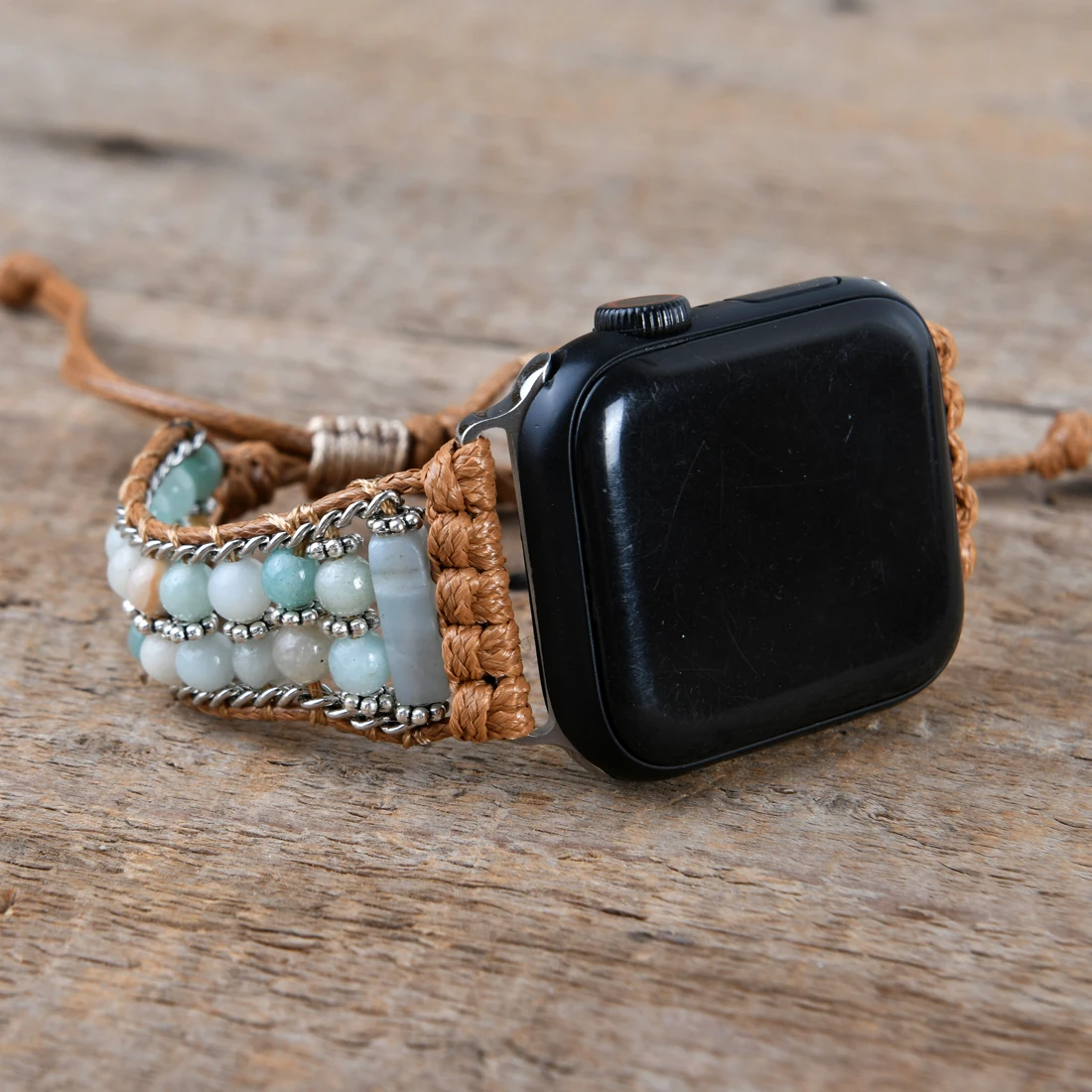 

Bohemia Natural Stone Jasper Wax Rope Weave Apple Watch Band 38mm-45mm for Iwatch Series 1-7 Vegan WristBand Dropship