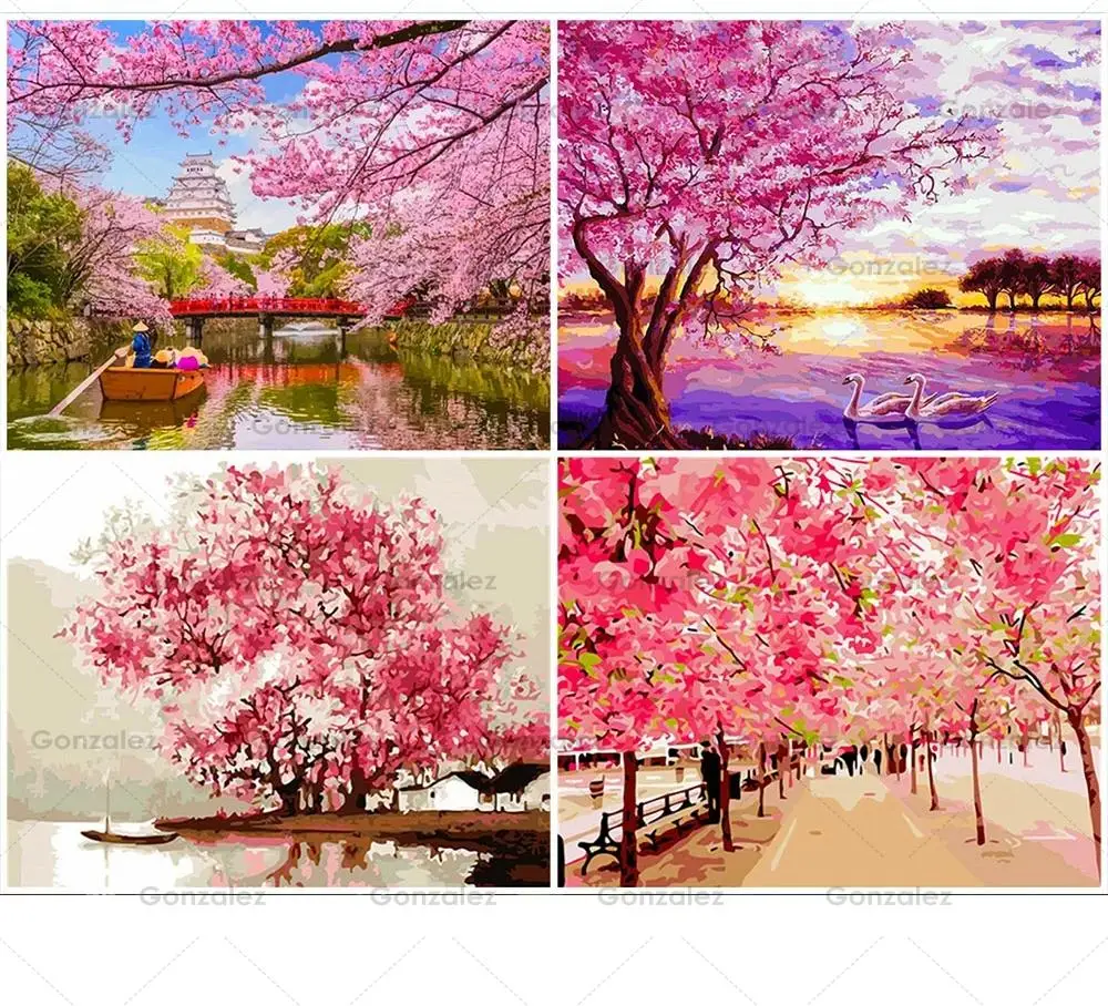 

Cherry Blossoms Scenic Poster Diy Diamond Painting Mosaic Full Drill Embroidery Handmade 5D Cross Stitch Gifts Home Decoration