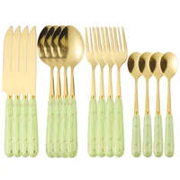 16pcs ceramic handle cutlery set stainless steel gold dinnerware forks spoons knives kitchen dinner tableware set