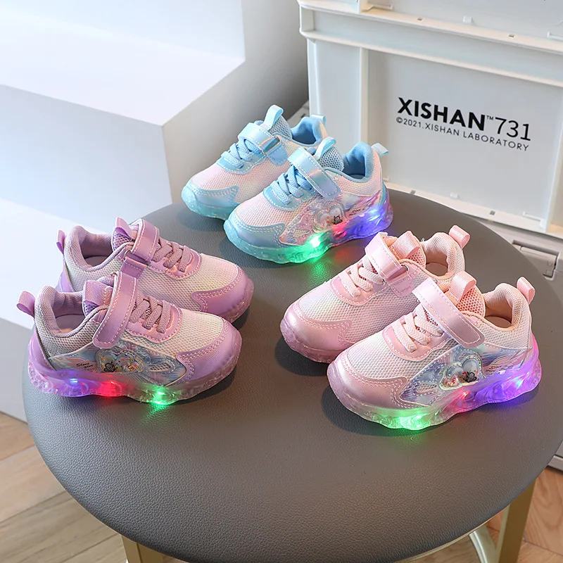 

Fashion Spring 2022 New Nice Children's Shoes Girls 1-3-6 Year Old Baby Soft Sole Sneakers Velcro LED Light Mesh Light Shoes