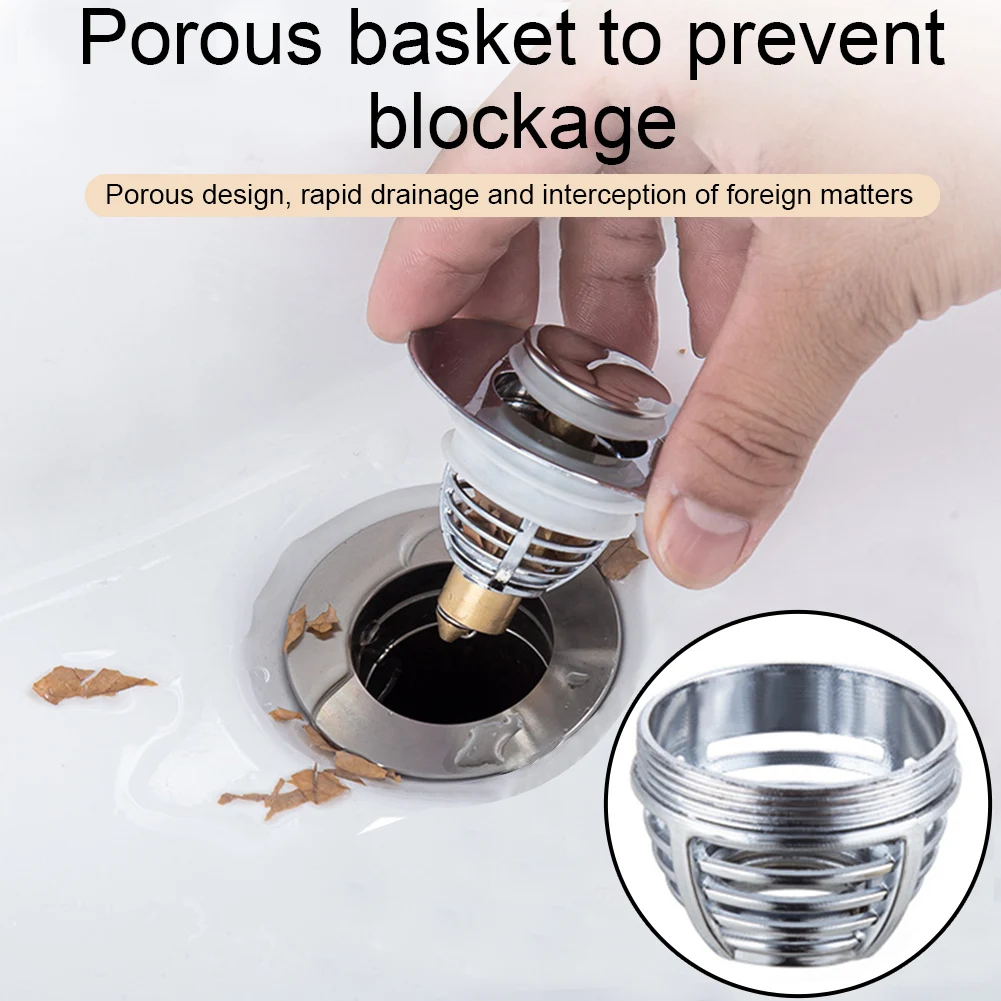 

Kitchen Sink Stopper Stainless Steel Push Type Drain Filter Anti Clogging Hair Catcher Bounce Core Universal Plug With Basket