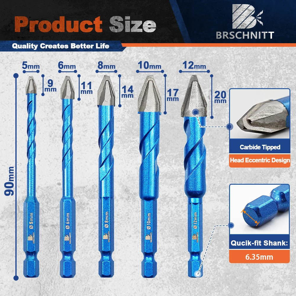 

BRSCHNITT набор сверл для дрели 5 шт., диаметр 5/6/8/10/12 мм