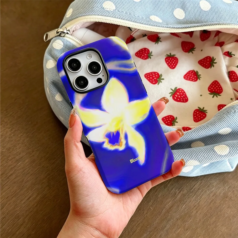 Неоново-синий чехол для телефона с принтом орхидеи для iPhone 18 17 17e 16e 16 15 14 13 12 11 X XS XR XSMAX 7 8 Air Pro Max Plus, двухслойный (art.: 3920dd040470c) - 3920dd040470c
