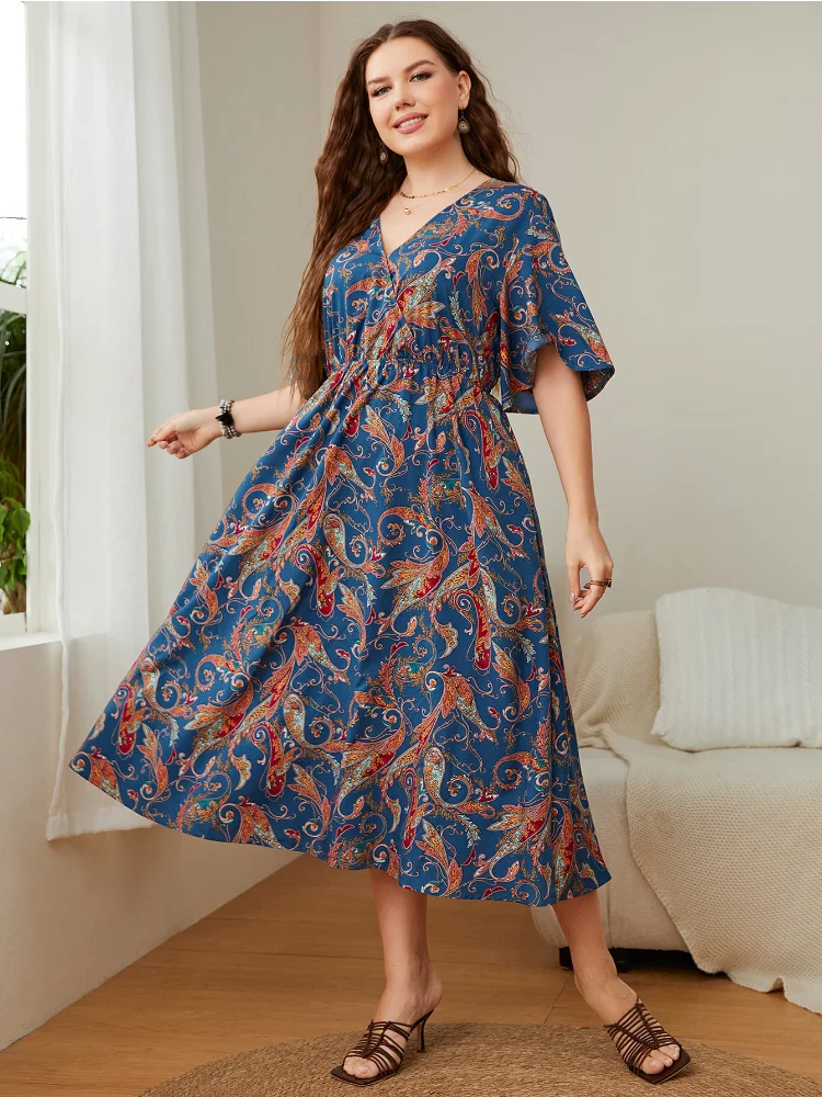 Oversized women's clothing new product popular loose fitting fashionable printed dress womens plus size summer dresses