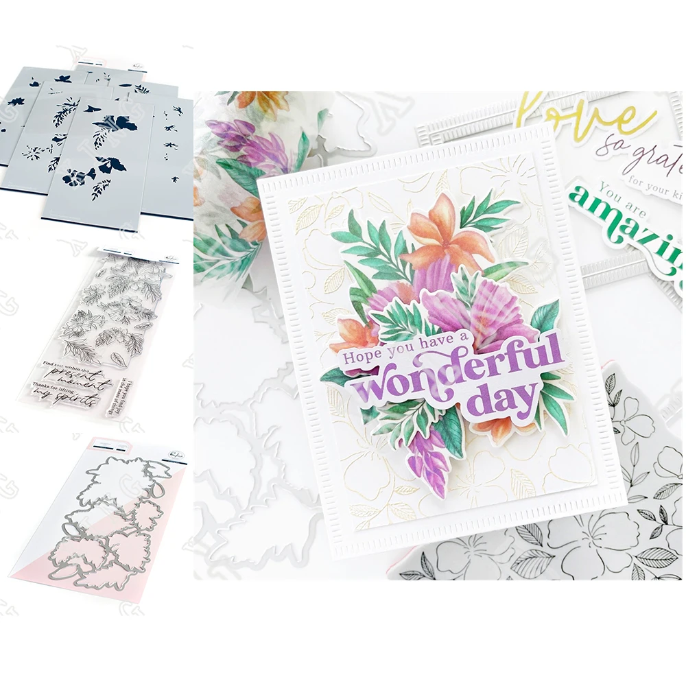 

2022 Metal Cutting Dies Hibiscus Washi Scrapbook Decorate Embossing Layering Stencils Diy Gift Card Handmade Silicone Stamps Set