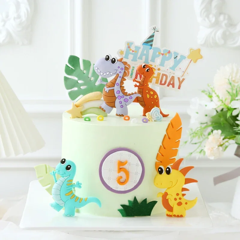 

Cute Dinosaur Baking Accessories Party Happy Birthday Jungle Safari Party Cake Deco Jurassic World Dino Cake Kids Boy Top