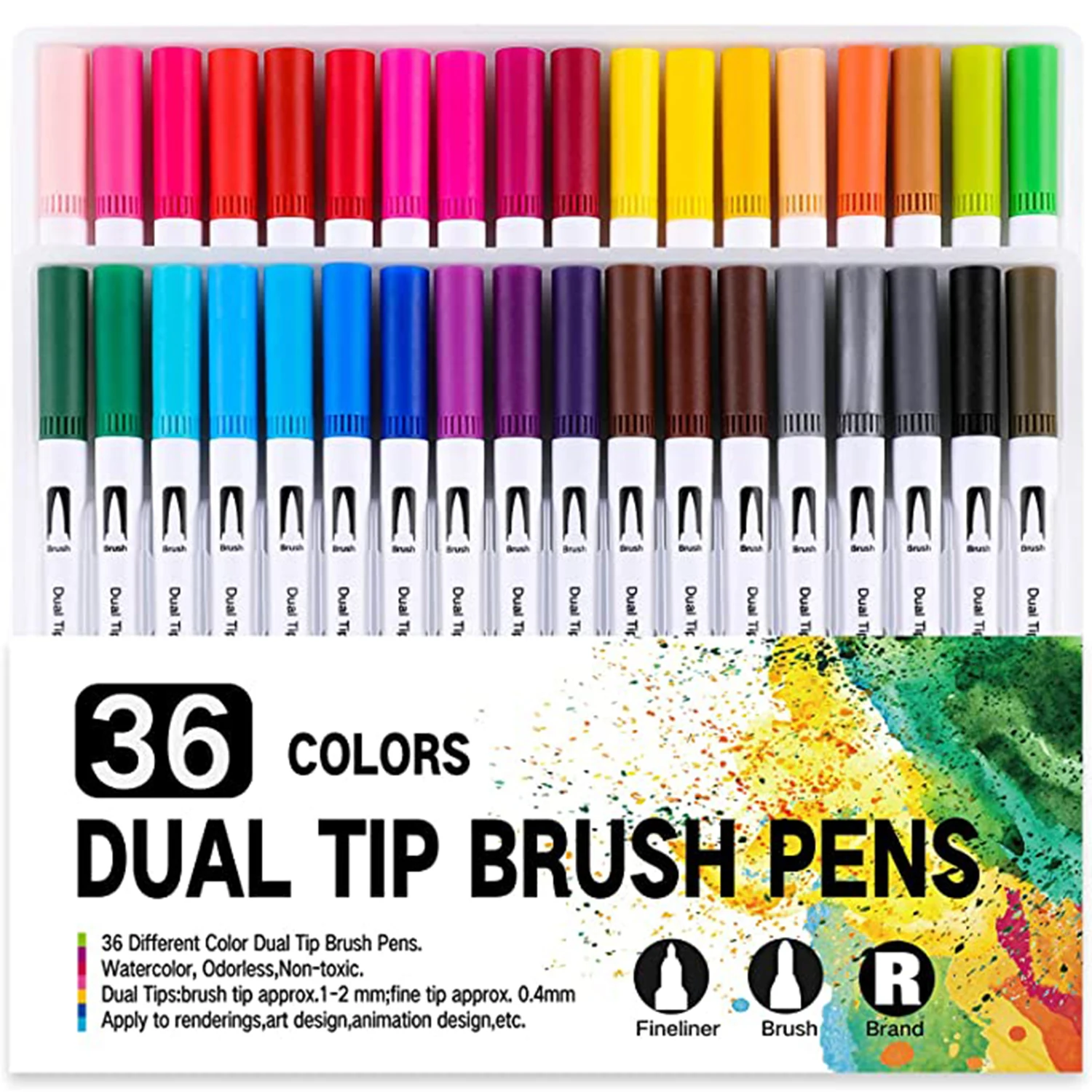 

36 Colors Dual Brush Pens 0.4mm Art Marker Brush & Fine Tip Art Coloring Markers for Kids Adult Coloring Book Art Supplies