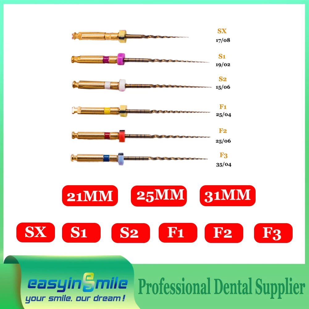 Easyinsmile Стоматологические роторные эндофайлы X-Pro Gold Taper SX/S1/S2/F1/F2/F3 Эндодонтический