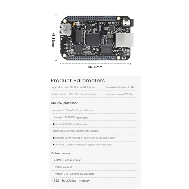 Встроенный компонент макетной платы для Beaglebone BB черный встроенный AM3358 Cortex-A8 512 МБ