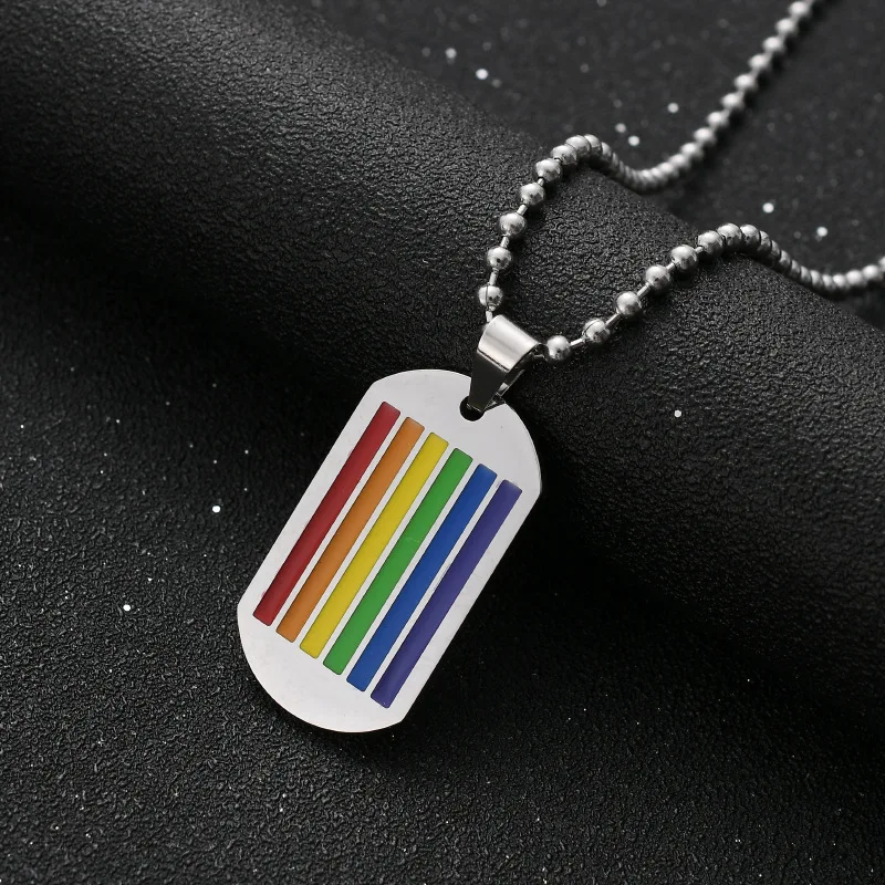 

Rainbow Stainless Steel Pendant Necklace For Men Women Silver Color Chain Jewelry Neck 2023 New Streetwear