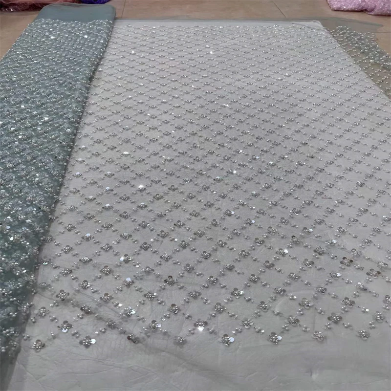 

Новейшая африканская кружевная ткань с блестками и бисером 2023, Высококачественная вышивка для женщин, сетчатая ткань для свадебного платья, 5 ярдов