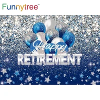 funnytree happy retirement party background silver blue glitter stars 50 60th birthday celebrate congrats photophone backdrop