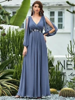 elegant evening dresses long a line long sleeves v neck floor length gown 2022 ever pretty of chiffon simple prom women dress