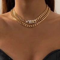 ingesight z 2pcsset luxury crystal rhinestone toggle clasp choker necklace women hip hop thick miami cuban necklace jewelry